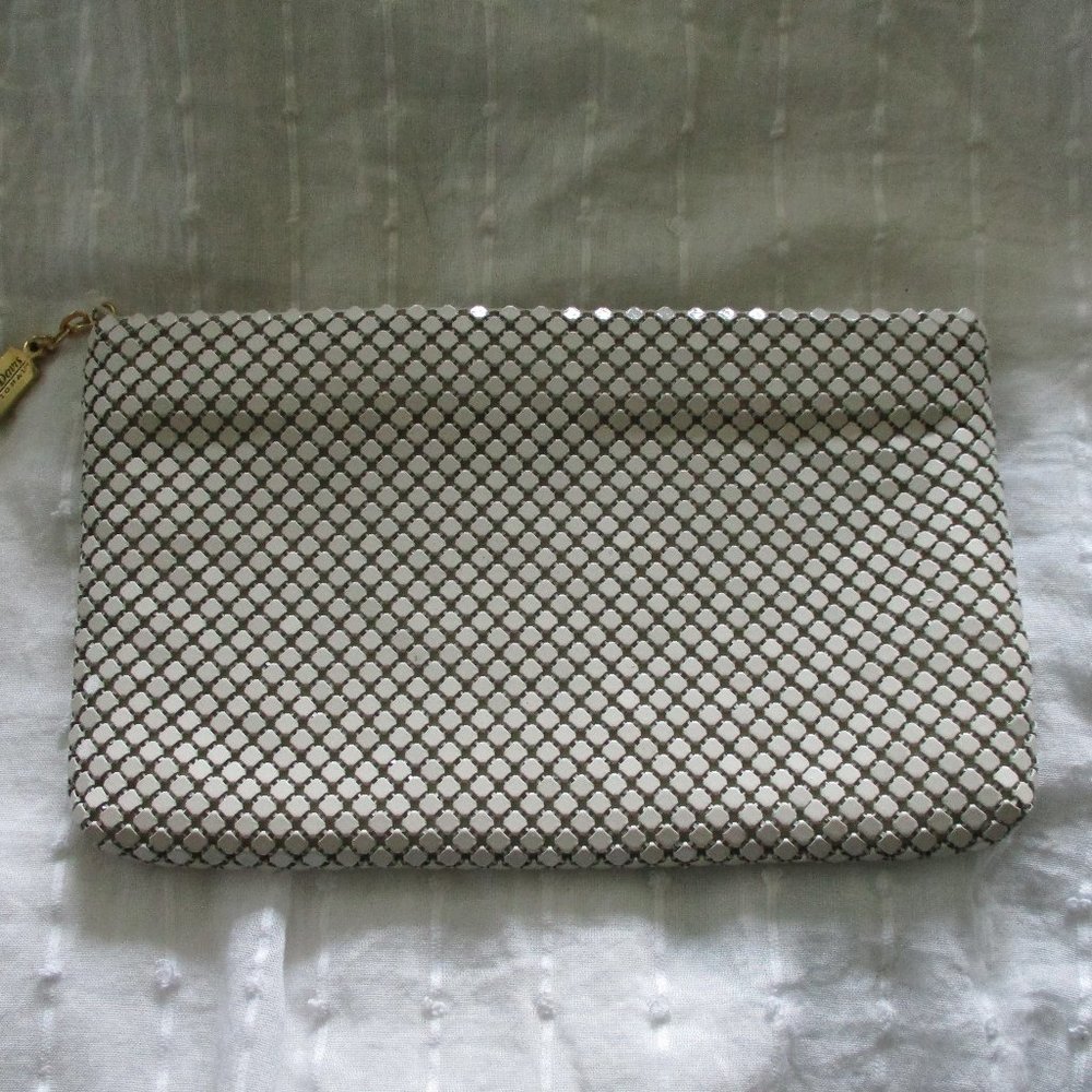 Whiting and Davis cream mesh clutch
